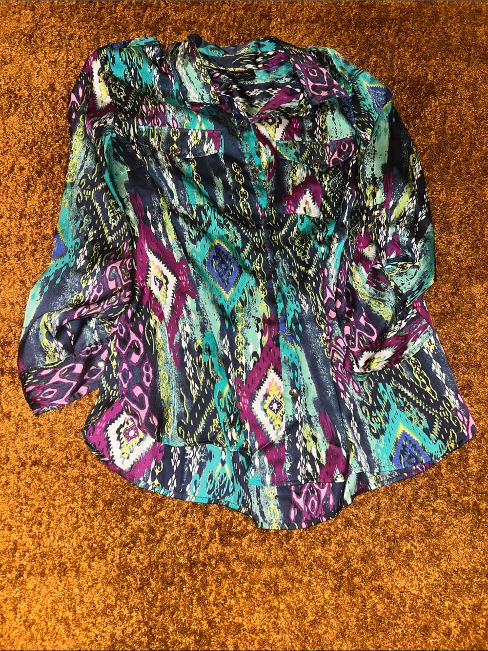 Jones New York Multicolor Patterned Button Down Shirt